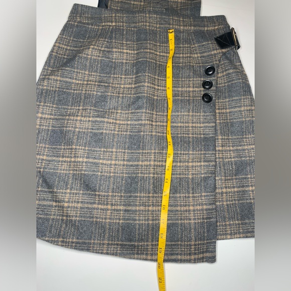 Plaid Brown Grey Grunge Skirt Overall Dress Belt Buckle Overalls - Picture 5 of 11